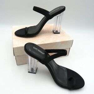 Cape Robbin Shoes Womens Size 7.5 Black 4.5" Clear Block Heel Sandals New in Box